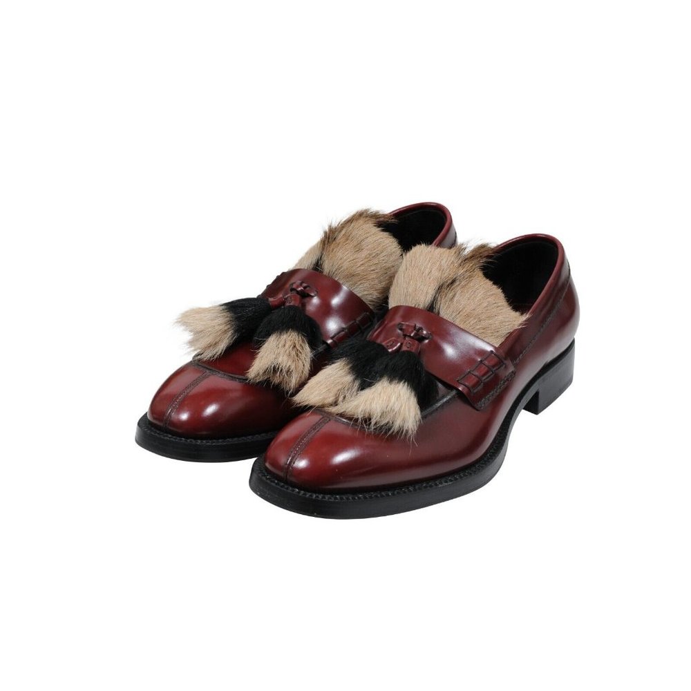 Prada Mens Goat Fur Tassel Loafers Size US 8.5 UK 7.5 Burgundy Red Leather Shoes - Picture 3 of 10